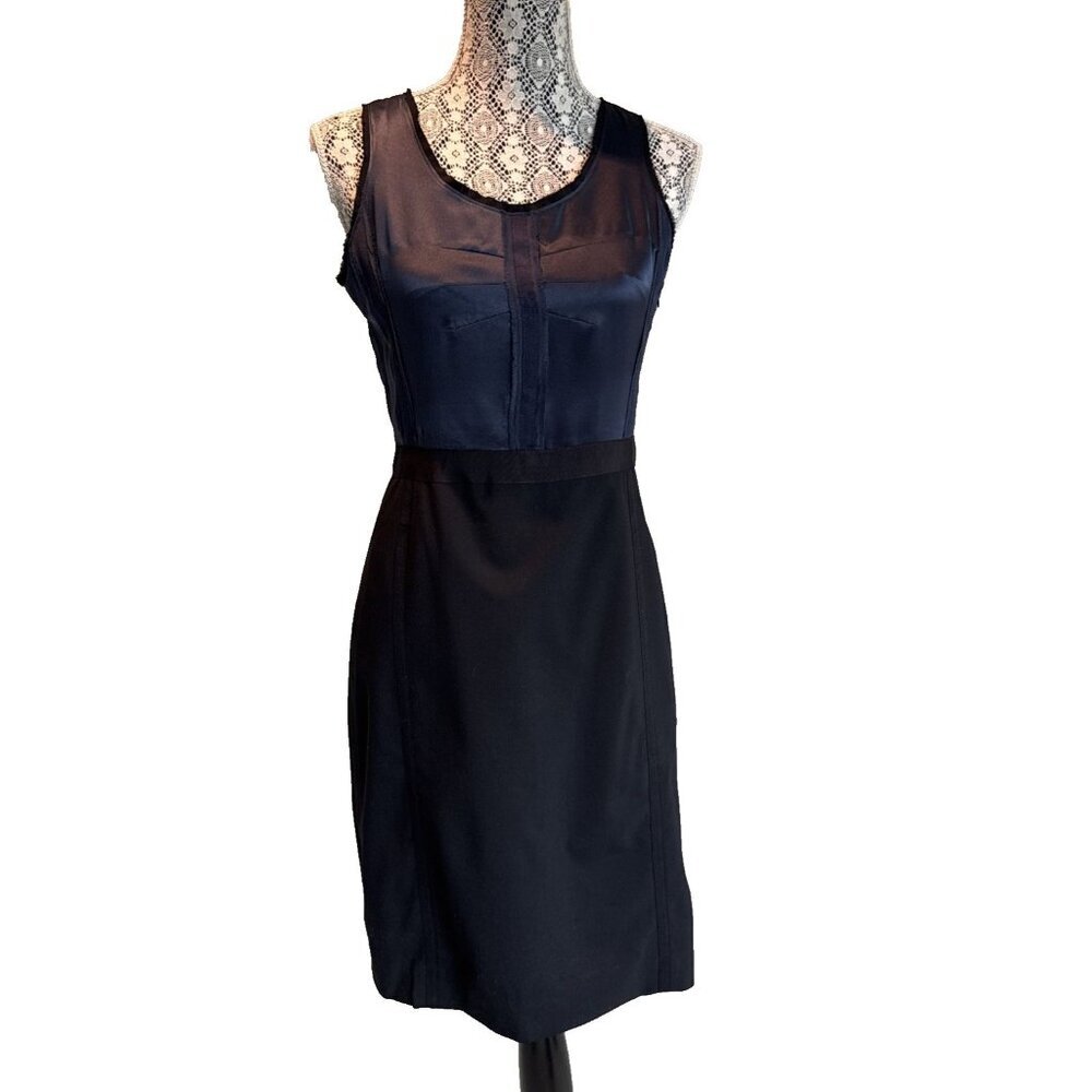 Banana Republic Size 4 Pencil Dress Navy black silk‎ & Wool ZIP sleeveless sexy